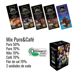 Barras de chocolate MIX Orgânico Puro, Nibs, Café e Flor de Sal Ouro Moreno 80g - Caixa com 10